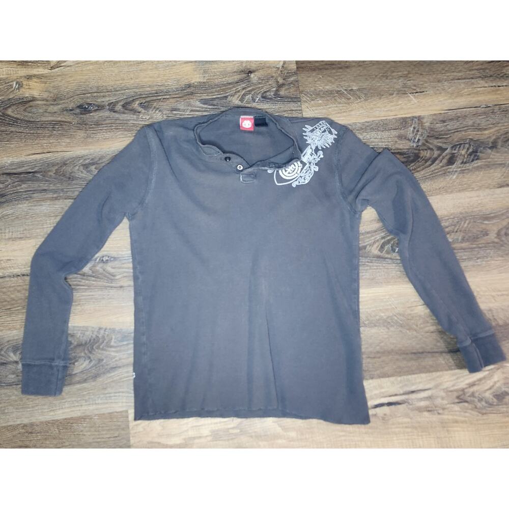 Element Men’s Long Sleeve Henley Shirt Size Medium Gray Graphic Shoulder Skate